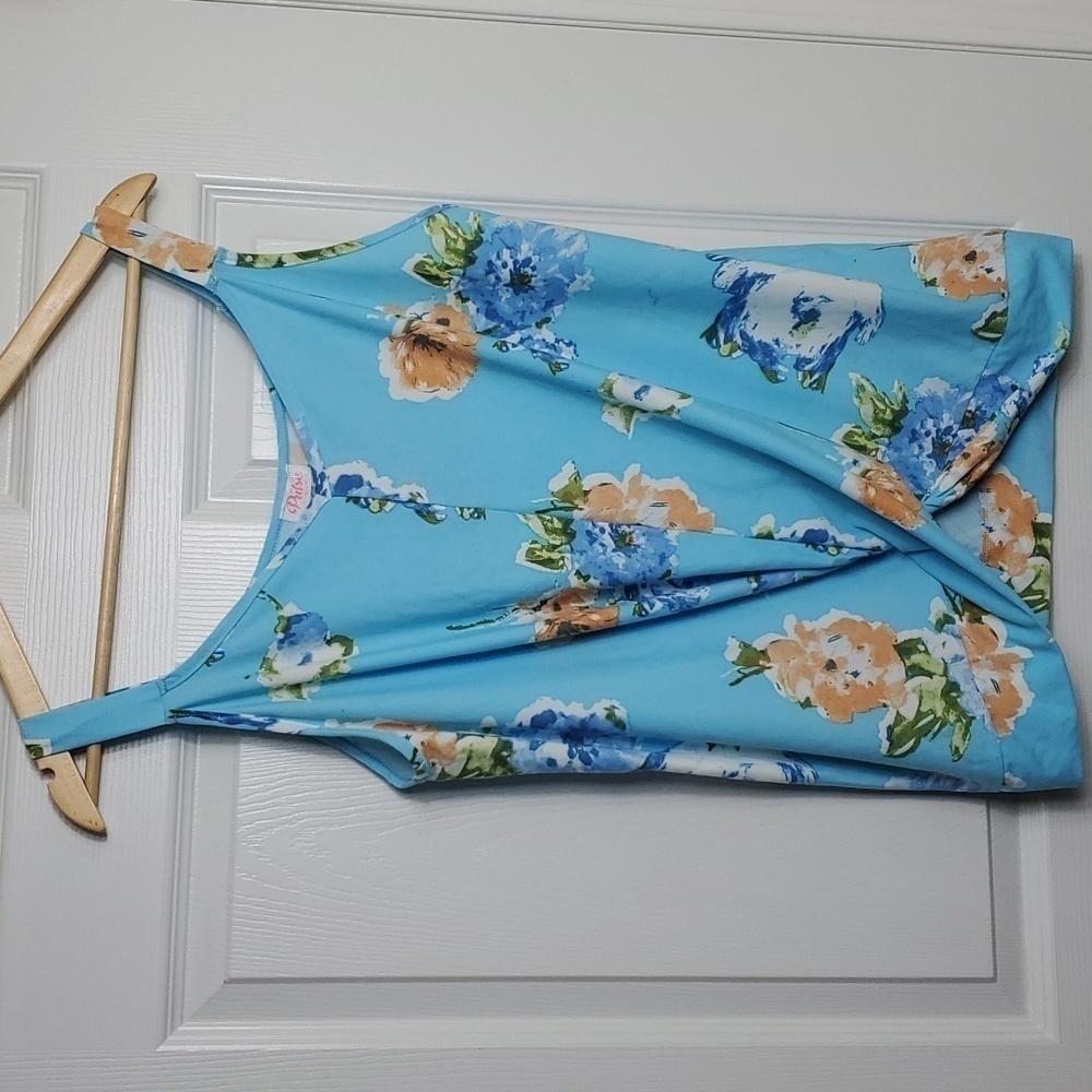 NWT Pulse Botique Sky Blue Floral Twist Tank Top Size Medium